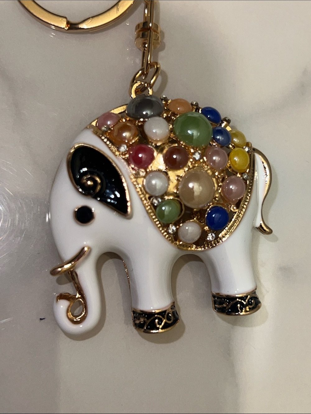 Gold-Tone Elephant Bag Charm Keychain with Multicolor Gem Accents - Picture 3 of 4